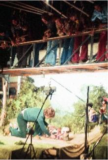 Bogus Machnik, Ann Brandon, Judith Shutt, John Jelly and Paul Marwaha watch Mary Turner from above on Cloppa Castle